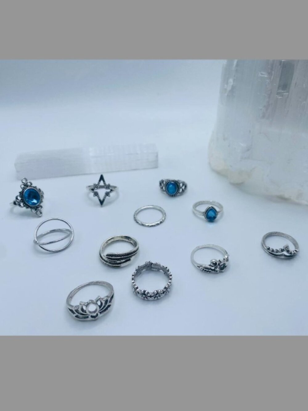 Women's 11 Pc Ring Set Vintage Style Blue